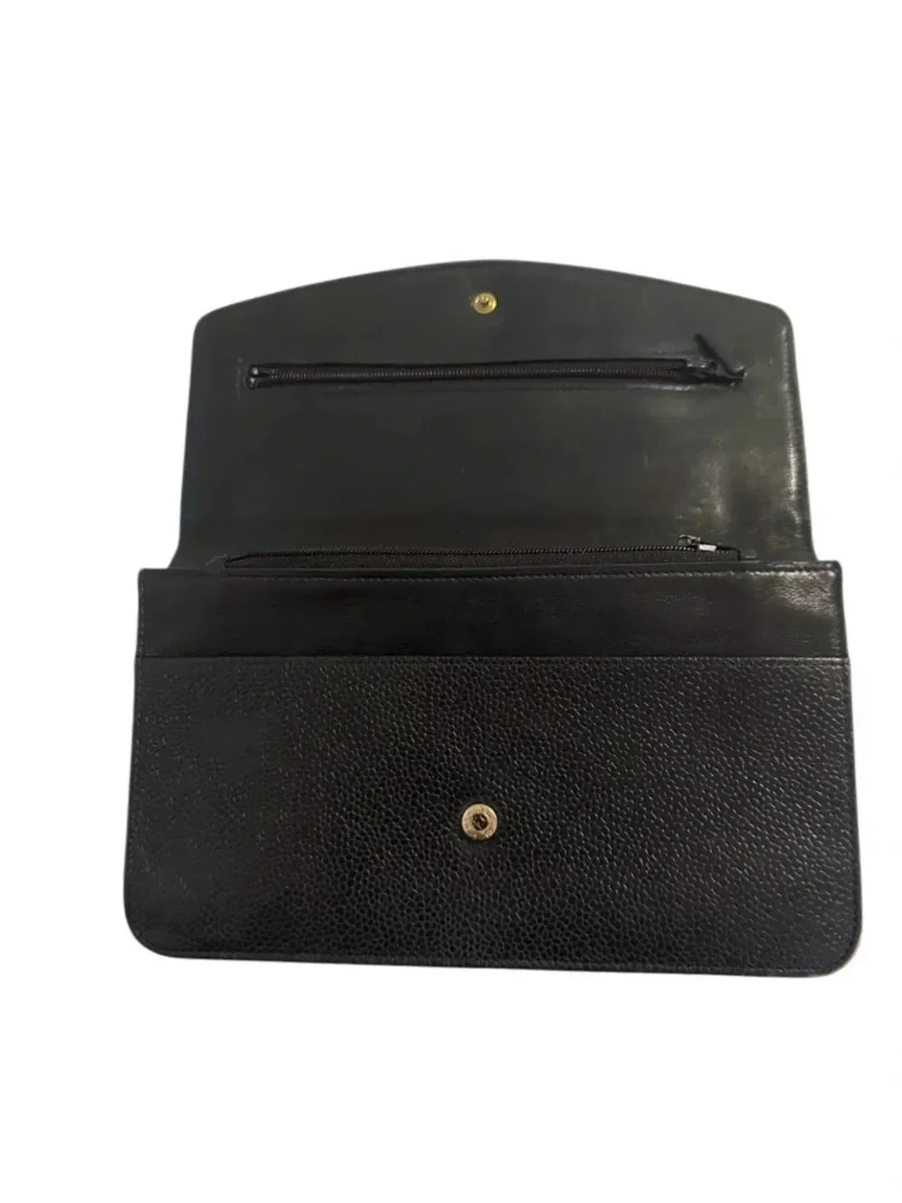 CHANEL Black Textured Caviar Leather Flap Clutch